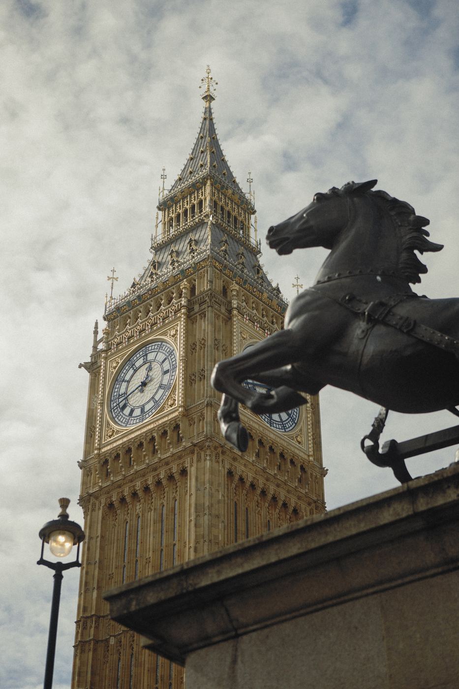 Big Ben and horse statue, London