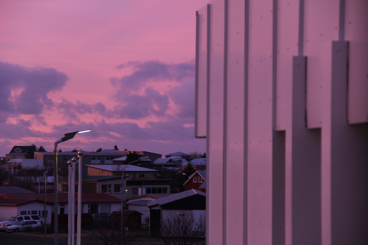 Purple dusk over Icelandic town